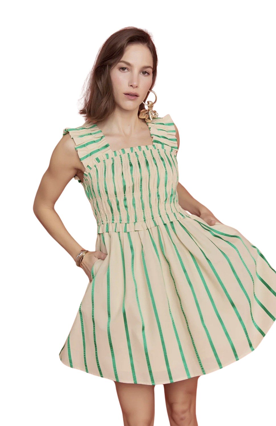 Apparel- English Factory Stripe Ruffled Midi Dress