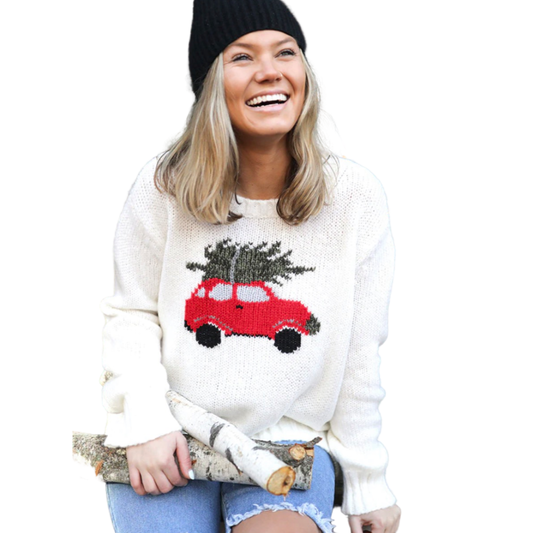 Apparel- Wooden Ships Happy Christmas Crew Lightweight Sweater