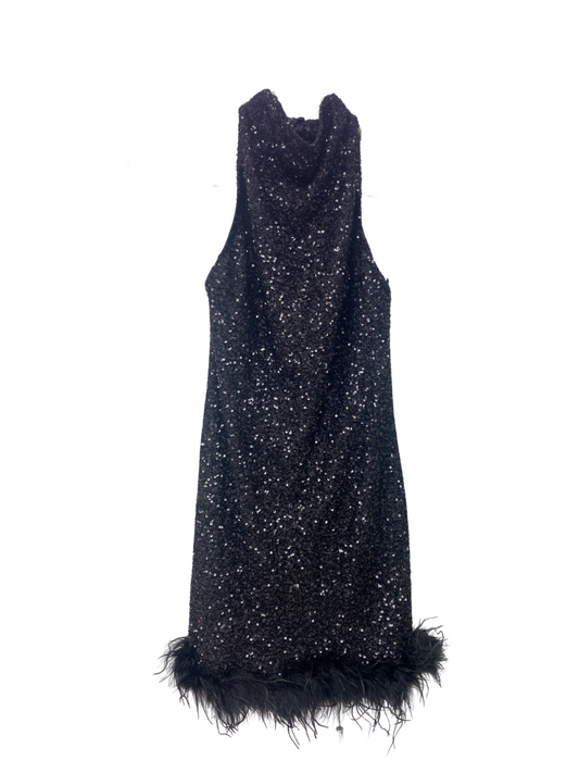 Apparel- Sky to Moon Halter Sequin Feather Dress