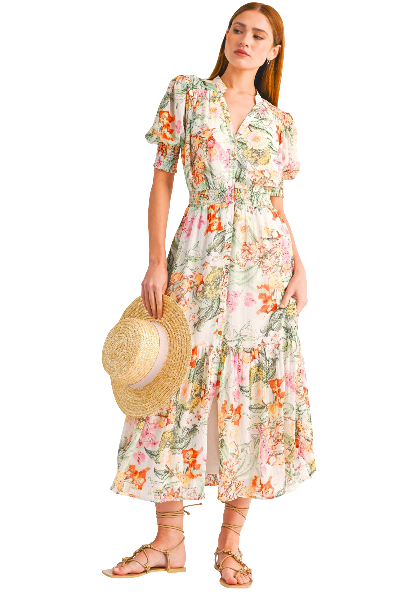 Apparel- Reset by Jane Maggie Button Down Puff Sleeve Maxi Dress