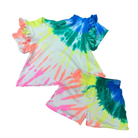 Girls- Erge Tie Dye Sleeve Ruffle Short Set