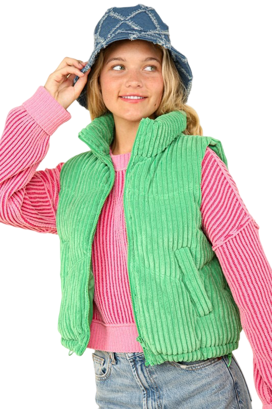 Apparel- Very J Zig Zag Corduroy Puffer Vest