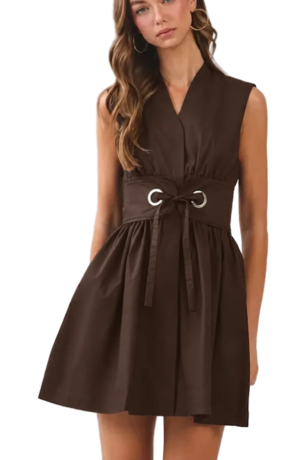 TCEC Sleeveless Fit and Flare Waist Belt Mini Dress
