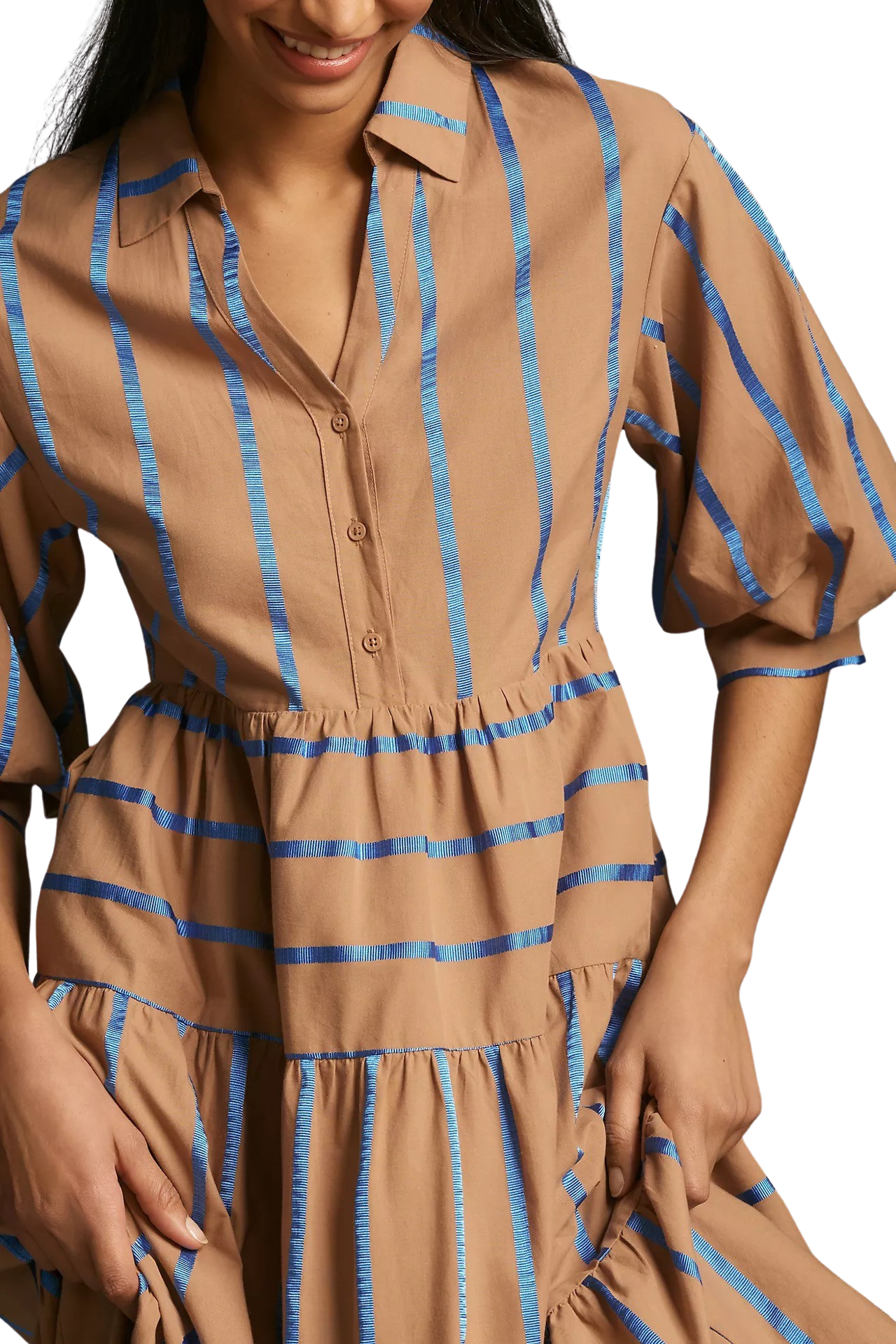 Apparel- English Factory Striped Collared Midi Dress