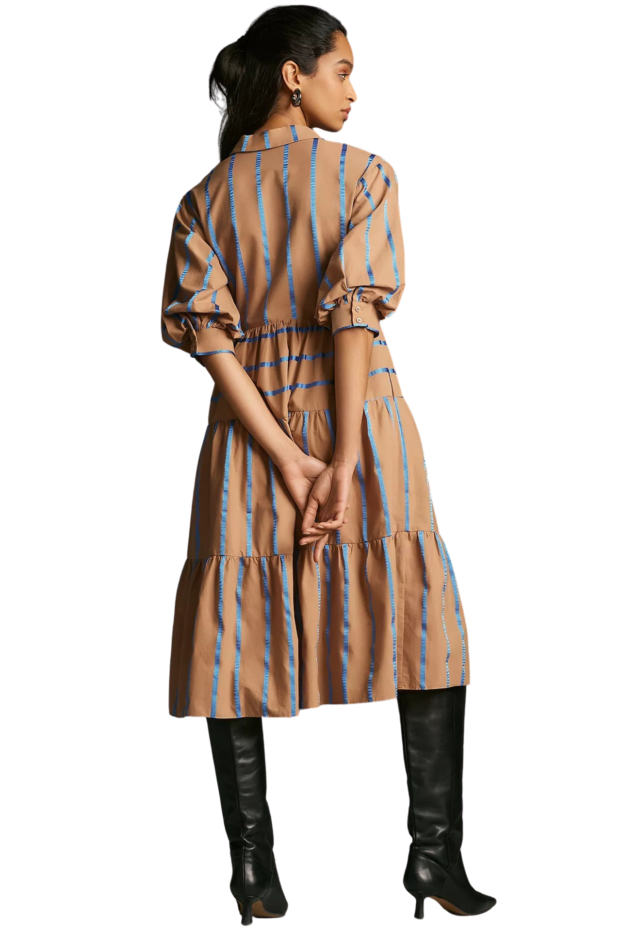 Apparel- English Factory Striped Collared Midi Dress