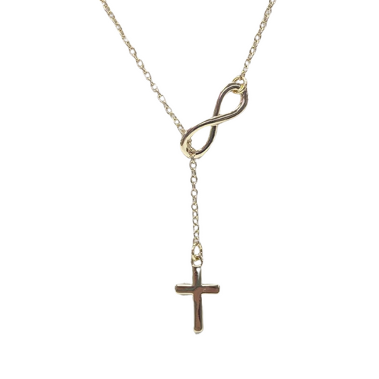 Necklaces- M&E Bling Gold Infinity and Cross Combo Necklace