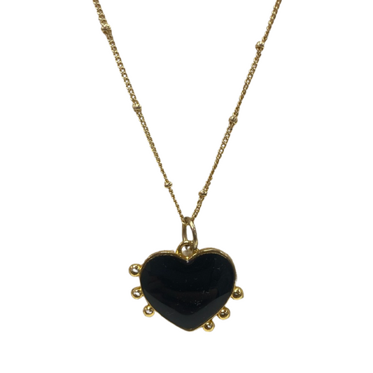 Necklaces- Melania Clara Black Enamel Flame Heart