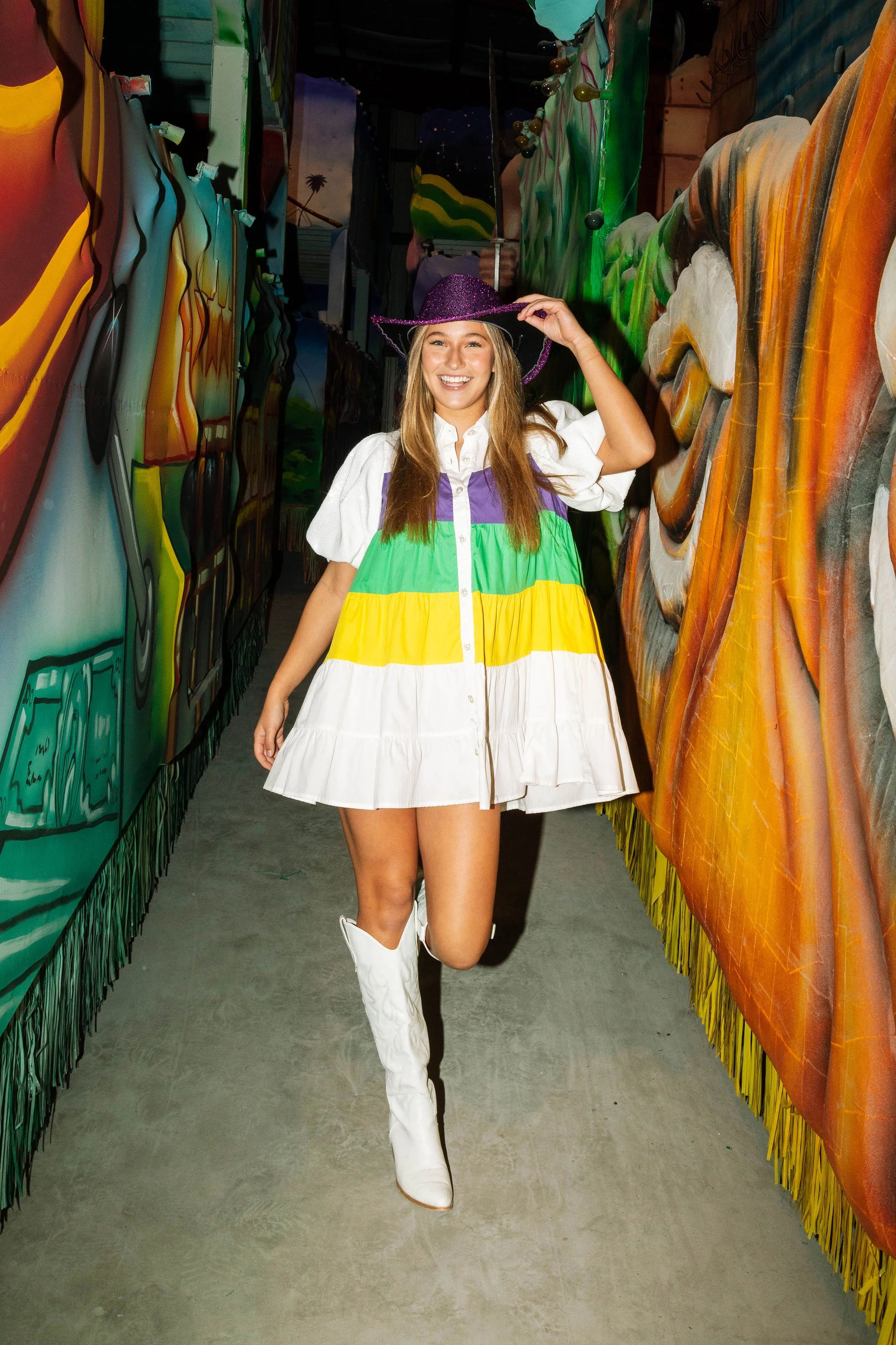 white mardi gras tier dress