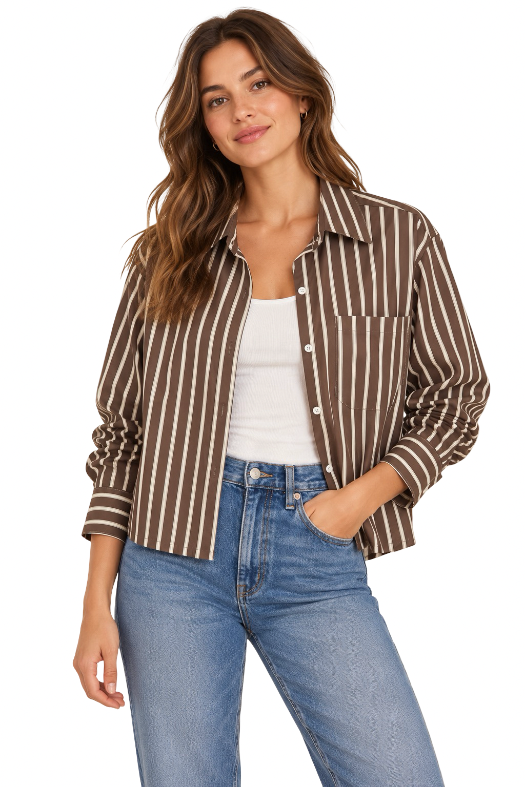Olivaceous Evie Striped Button Down Top