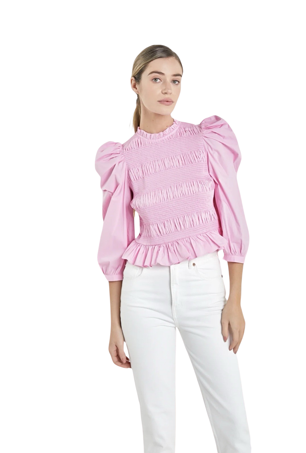 Apparel- English Factory Smocked Detail Poplin Blouse