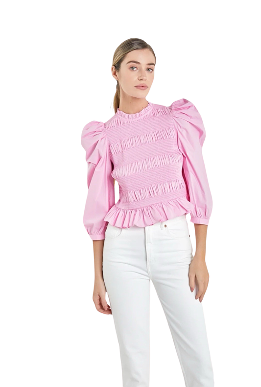 Apparel- English Factory Smocked Detail Poplin Blouse