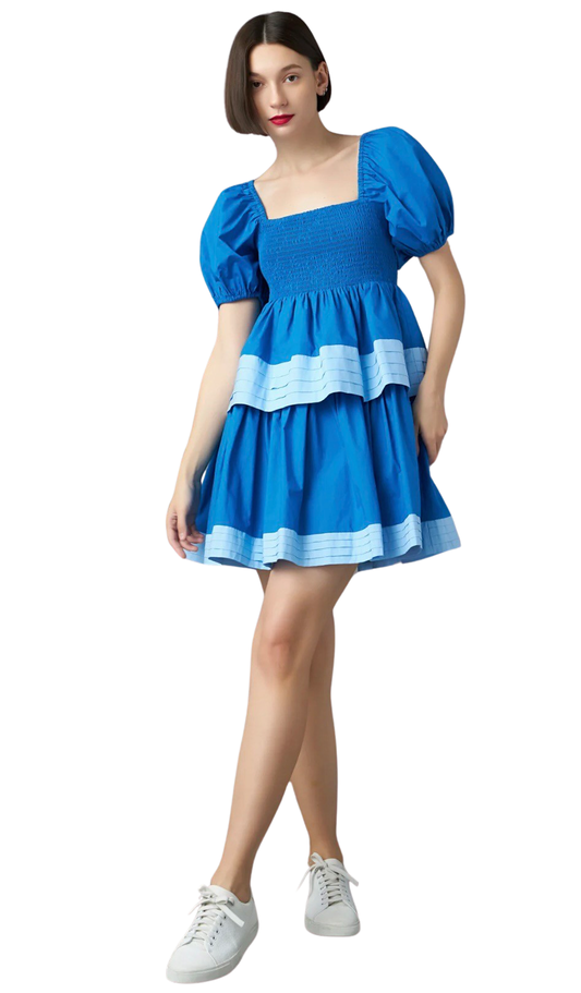 Apparel- English Factory Colorblock Smocked Tiered Mini Dress