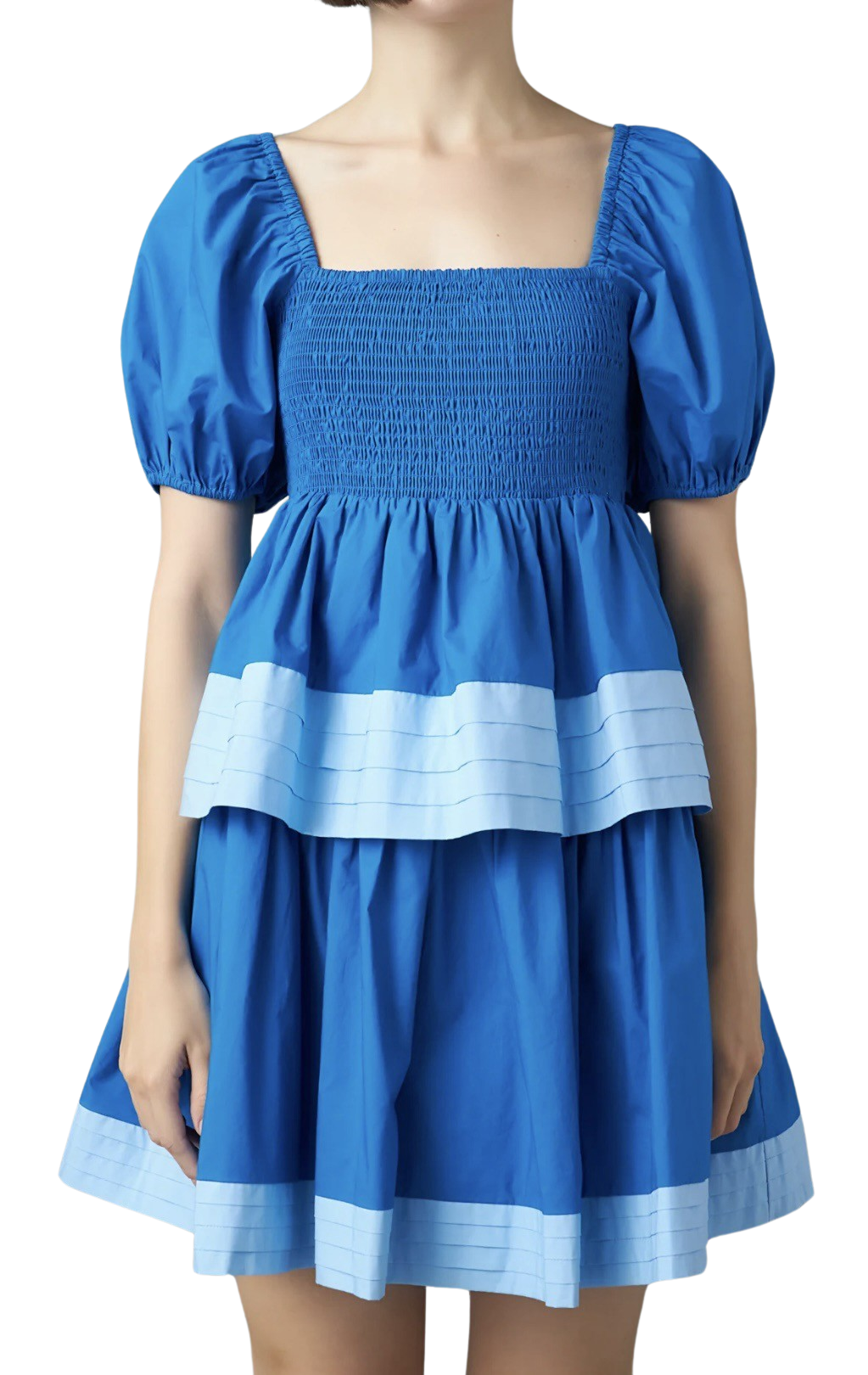 Apparel- English Factory Colorblock Smocked Tiered Mini Dress