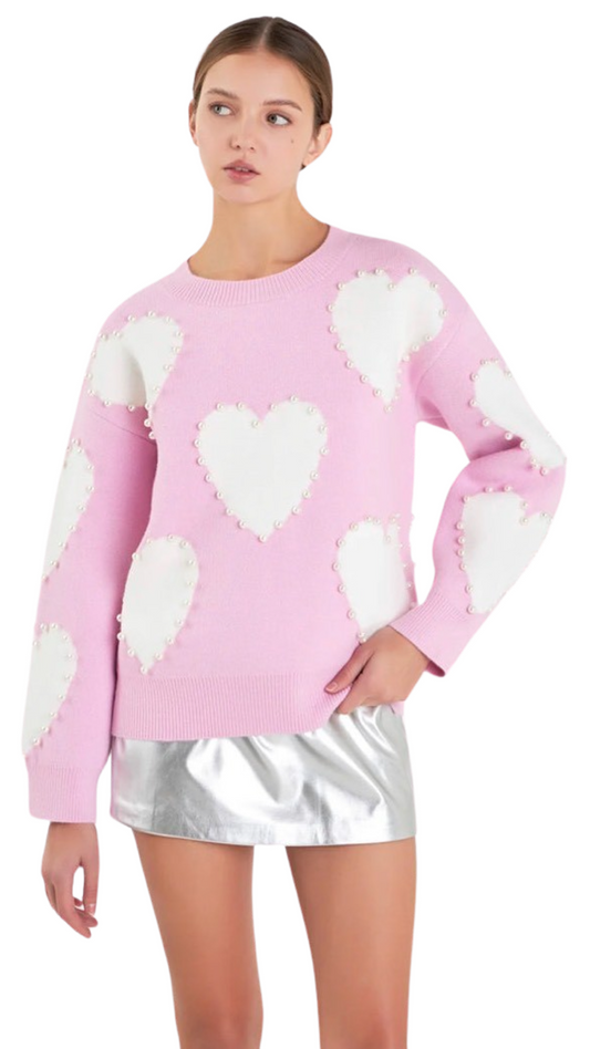 Apparel- English Factory Long Sleeve Heart Sweater