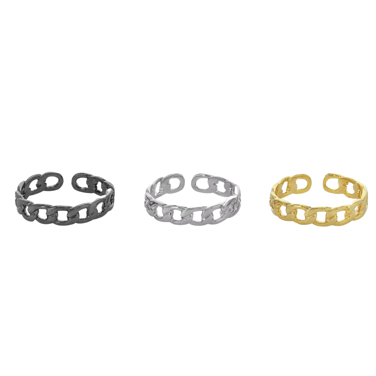 Rings- M&E Bling Curb Chain Gold Ring-krn002