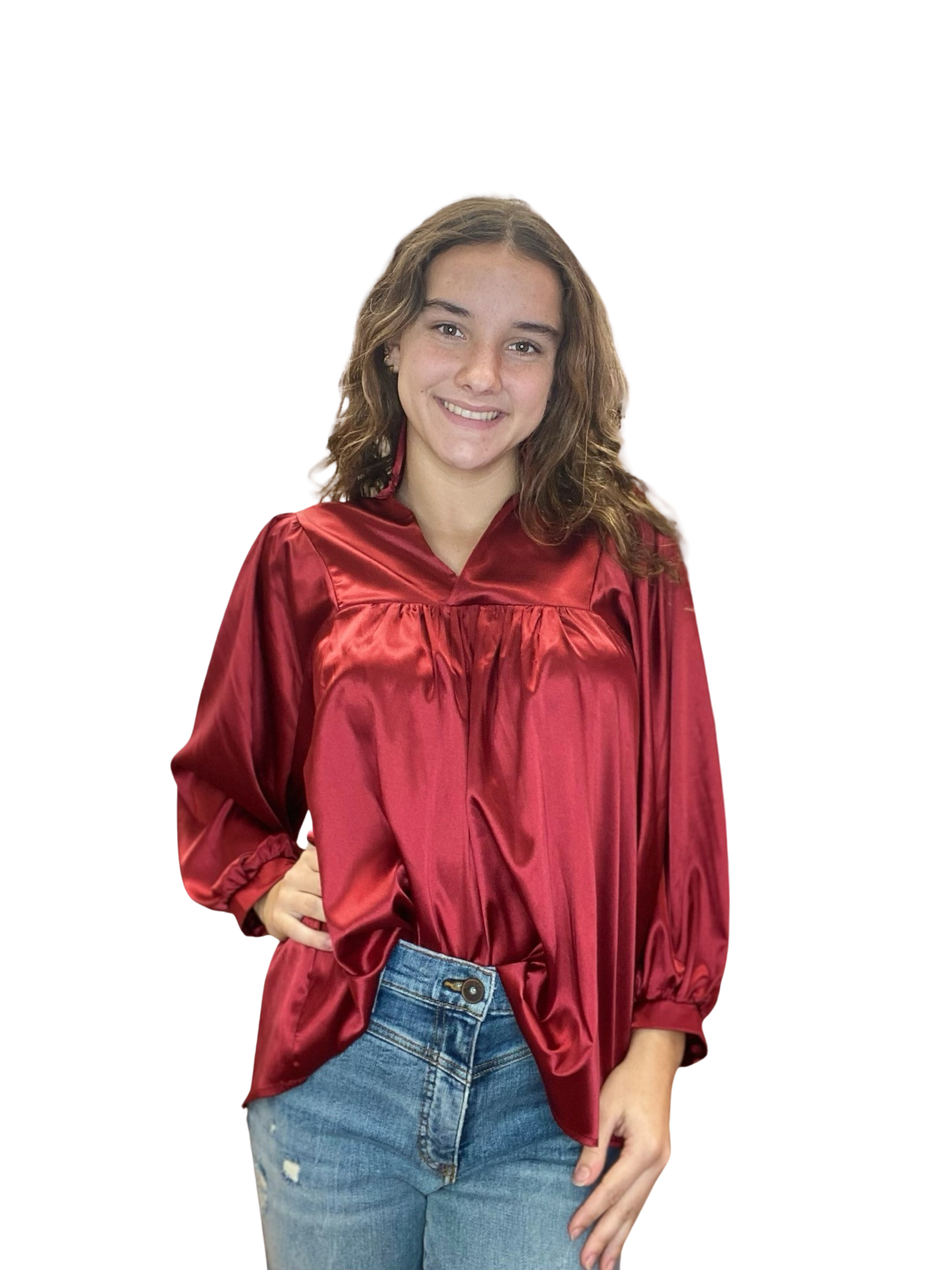 Apparel- Adrienne Morgan High Collar V Neck Top