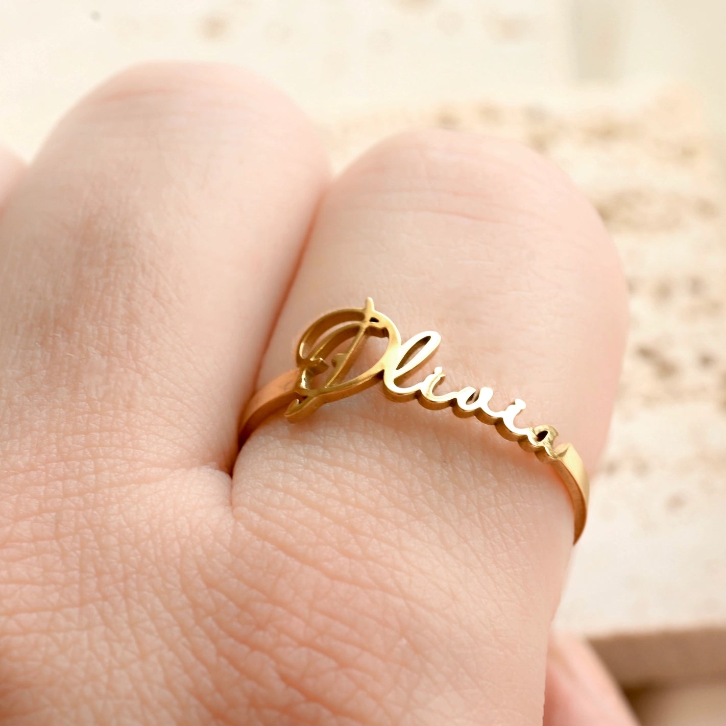 Rings- Custom Name Ring 18k Gold Personalized Name Open Ring