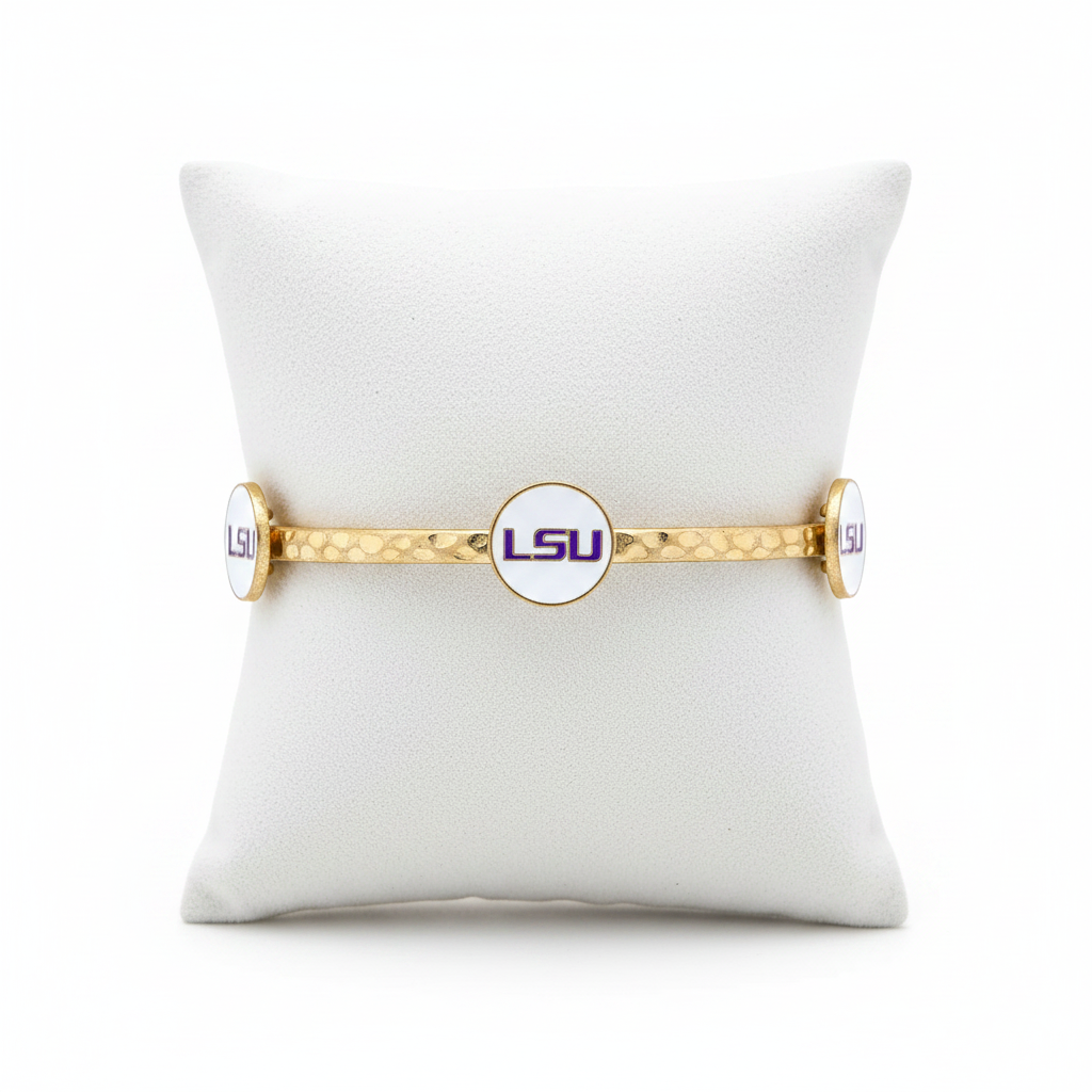 Bracelets- Canvas Game Day LSU Logo Enamel Bangle in Worn Gold