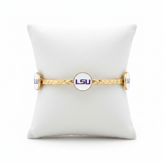 Bracelets- Canvas Game Day LSU Logo Enamel Bangle in Worn Gold