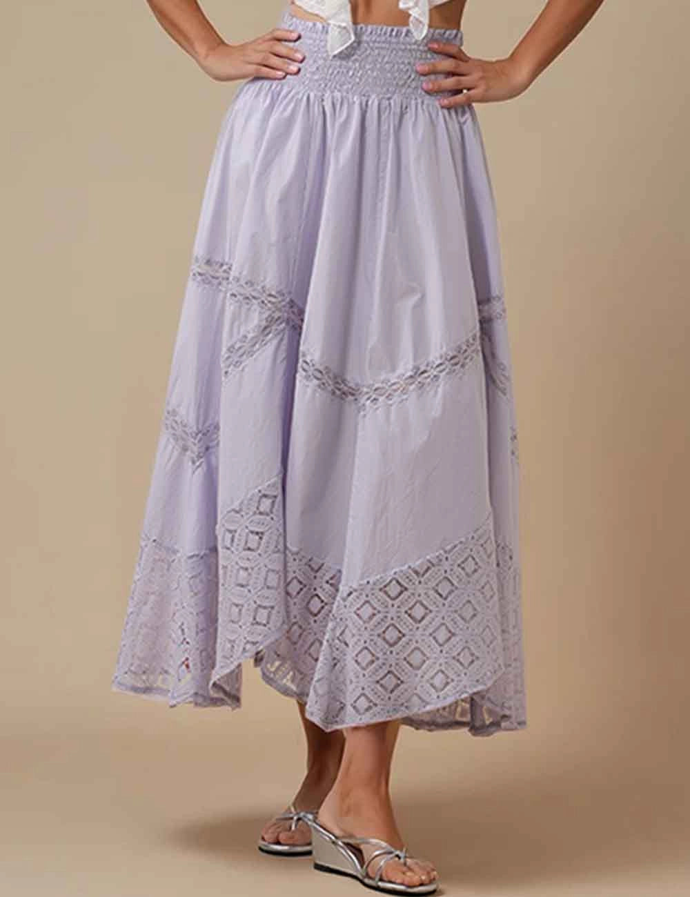 Apparel- Sweet Karma Eyelet Elastic Waist Maxi Skirt