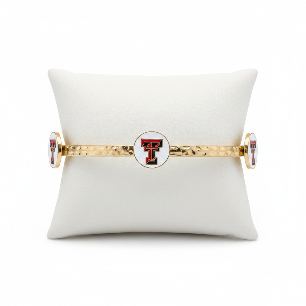 Bracelets- Canvas Game Day Texas Tech Logo Enamel Bangle in Worn Gold