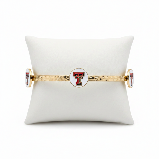 Bracelets- Canvas Game Day Texas Tech Logo Enamel Bangle in Worn Gold