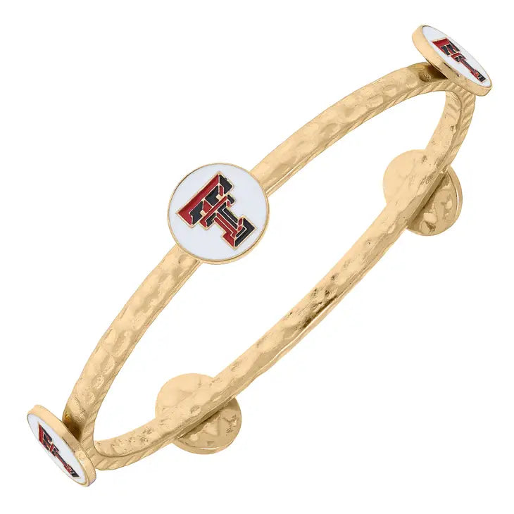 Bracelets- Canvas Game Day Texas Tech Logo Enamel Bangle in Worn Gold