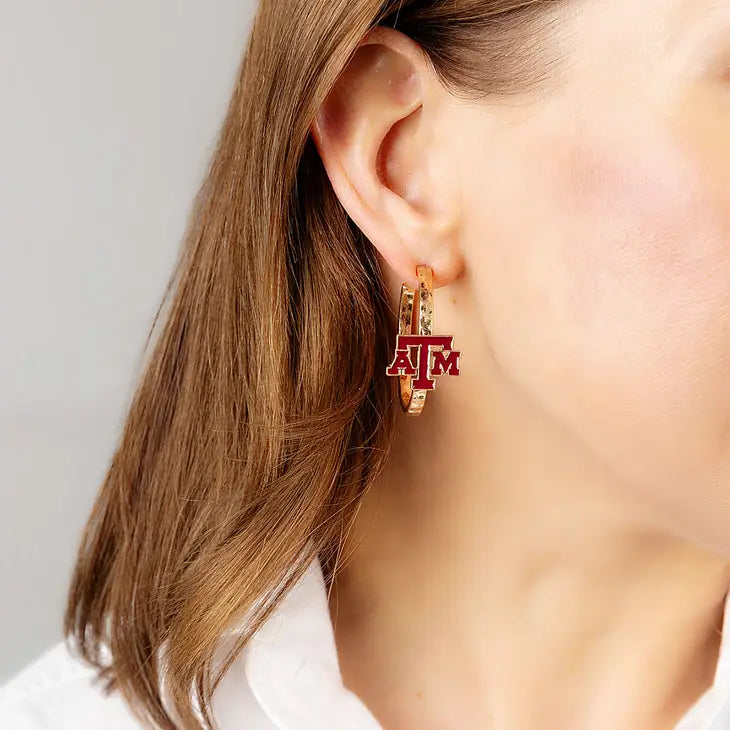 Earrings- Canvas Texas A&M Logo Enamel Drop Hoop Earrings
