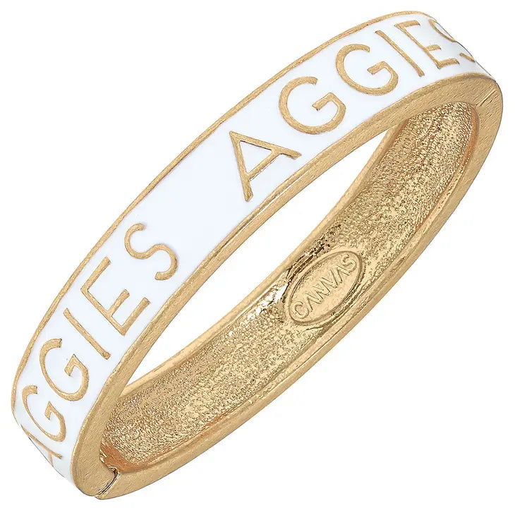 Bracelets- Canvas Texas A&M AGGIES Enamel Hinge Bangle in White