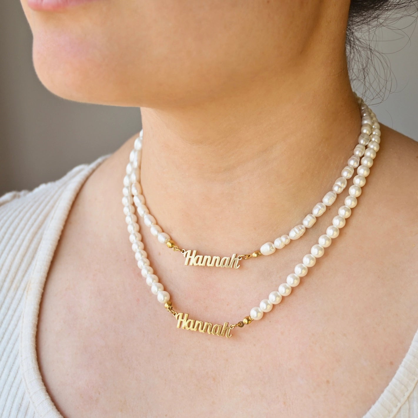 Necklaces- 18k Pearl Personalized Name Necklace