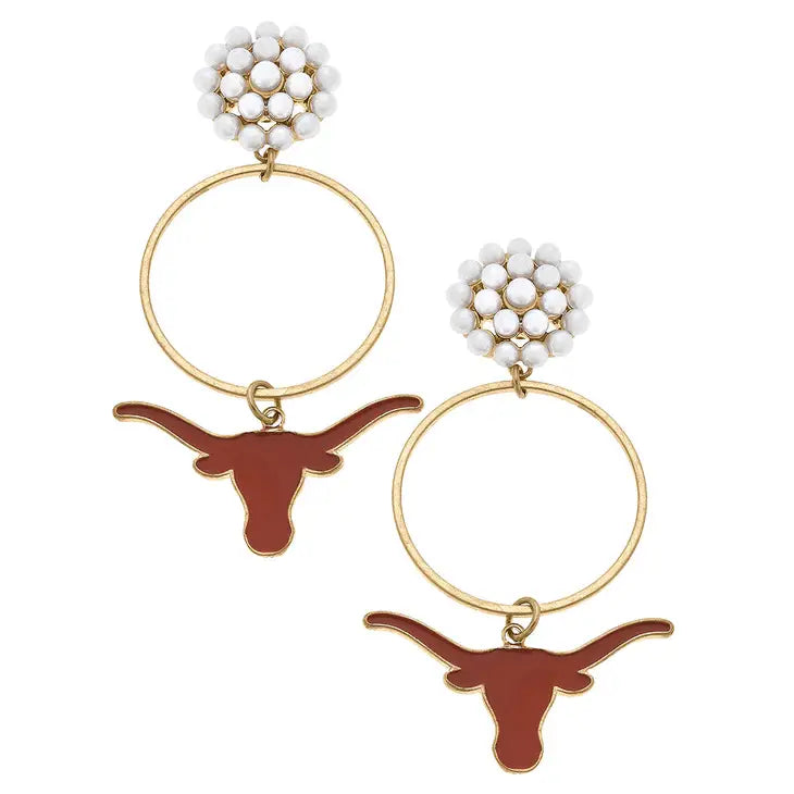 Earrings- Canvas Texas Longhorns Pearl Cluster Enamel Hoop Earrings