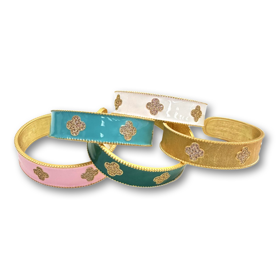 Bracelets- M&E Bling Enamel Clover Cuff
