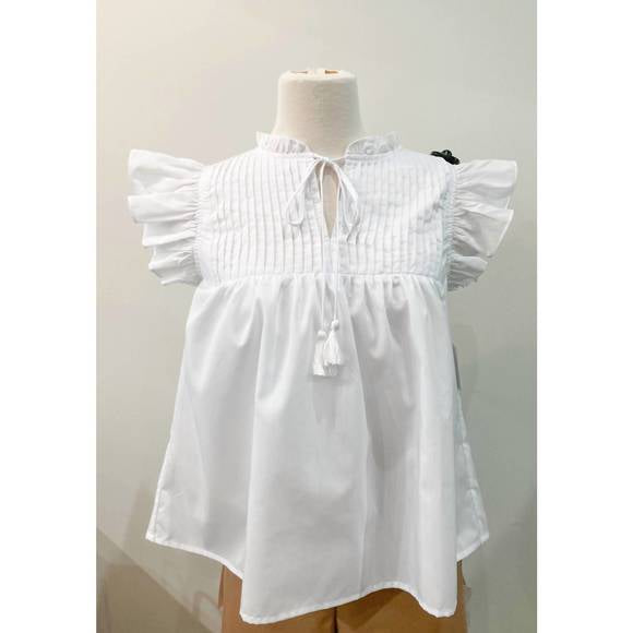 Apparel- Moodie White Pleated Sleeve Blouse
