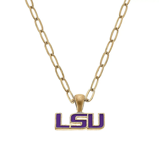 Necklaces- Canvas LSU Tigers Enamel Pendant