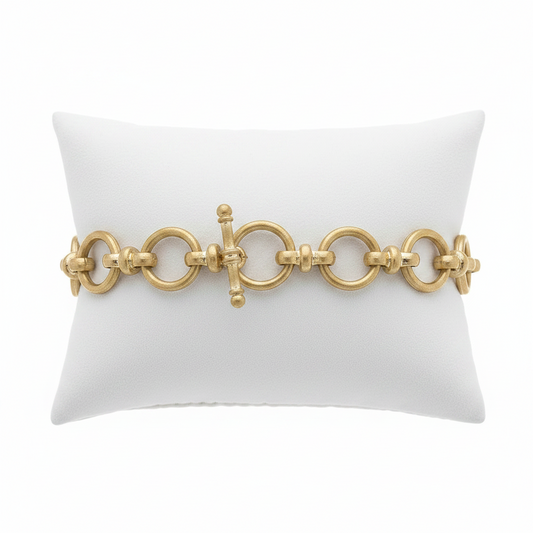 Bracelets- Canvas Lux Chain Link T Bar Bracelet in Worn Gold