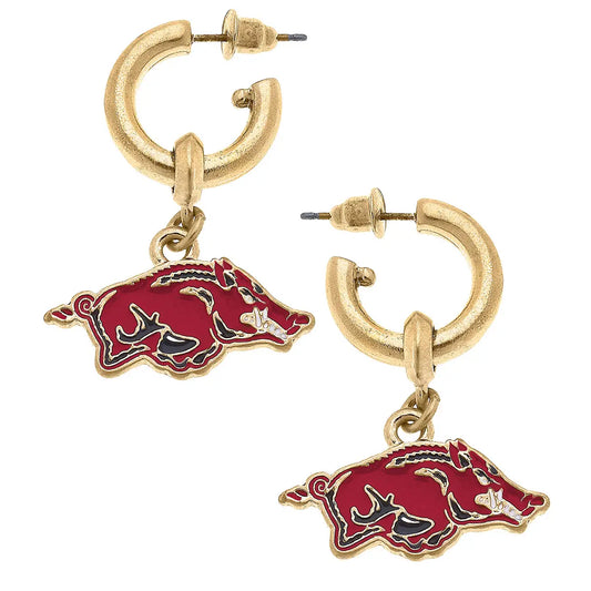 Earrings- Canvas Arkansas Razorbacks Enamel Drop Hoop Earrings