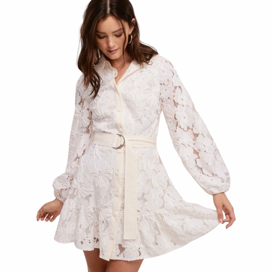 Apparel- Fanco Off White Lace Trim Dress