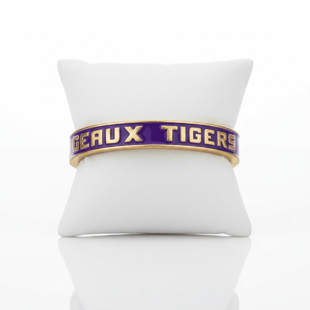 Bracelets- Canvas Game Day LSU Geaux Tigers Enamel Hinge Bangle
