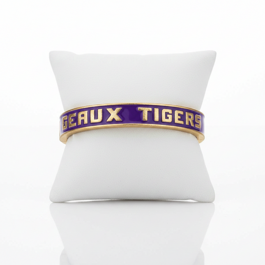 Bracelets- Canvas Game Day LSU Geaux Tigers Enamel Hinge Bangle