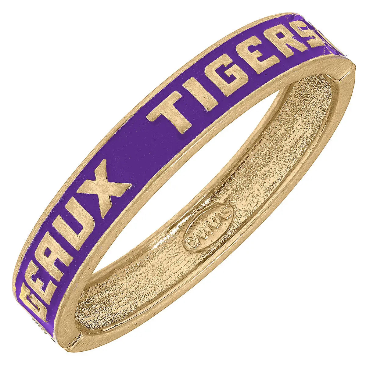 Bracelets- Canvas Game Day LSU Geaux Tigers Enamel Hinge Bangle