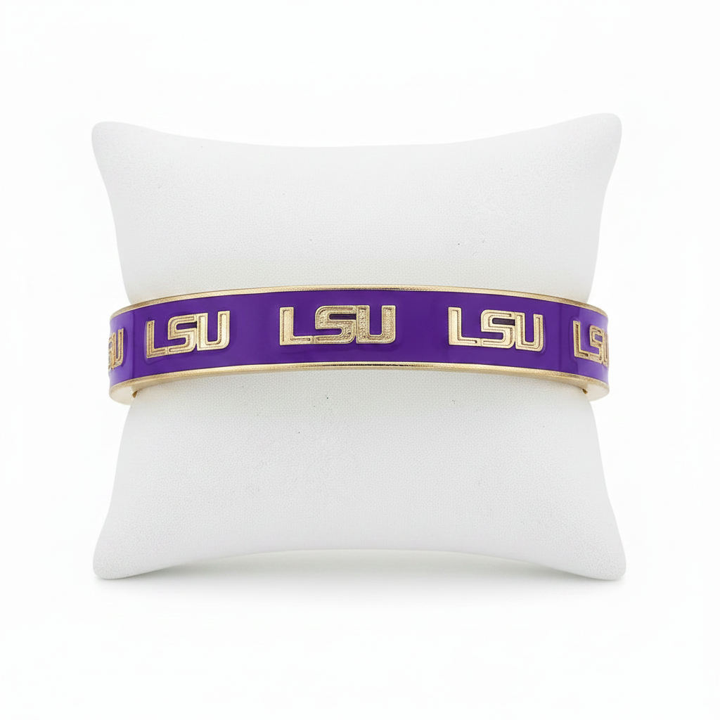 Bracelets- Canvas Game Day LSU Logo Enamel Hinge Bangle