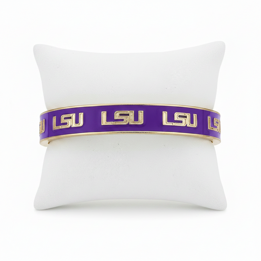 Bracelets- Canvas Game Day LSU Logo Enamel Hinge Bangle