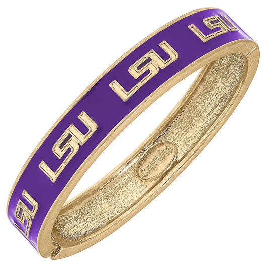 Bracelets- Canvas Game Day LSU Logo Enamel Hinge Bangle