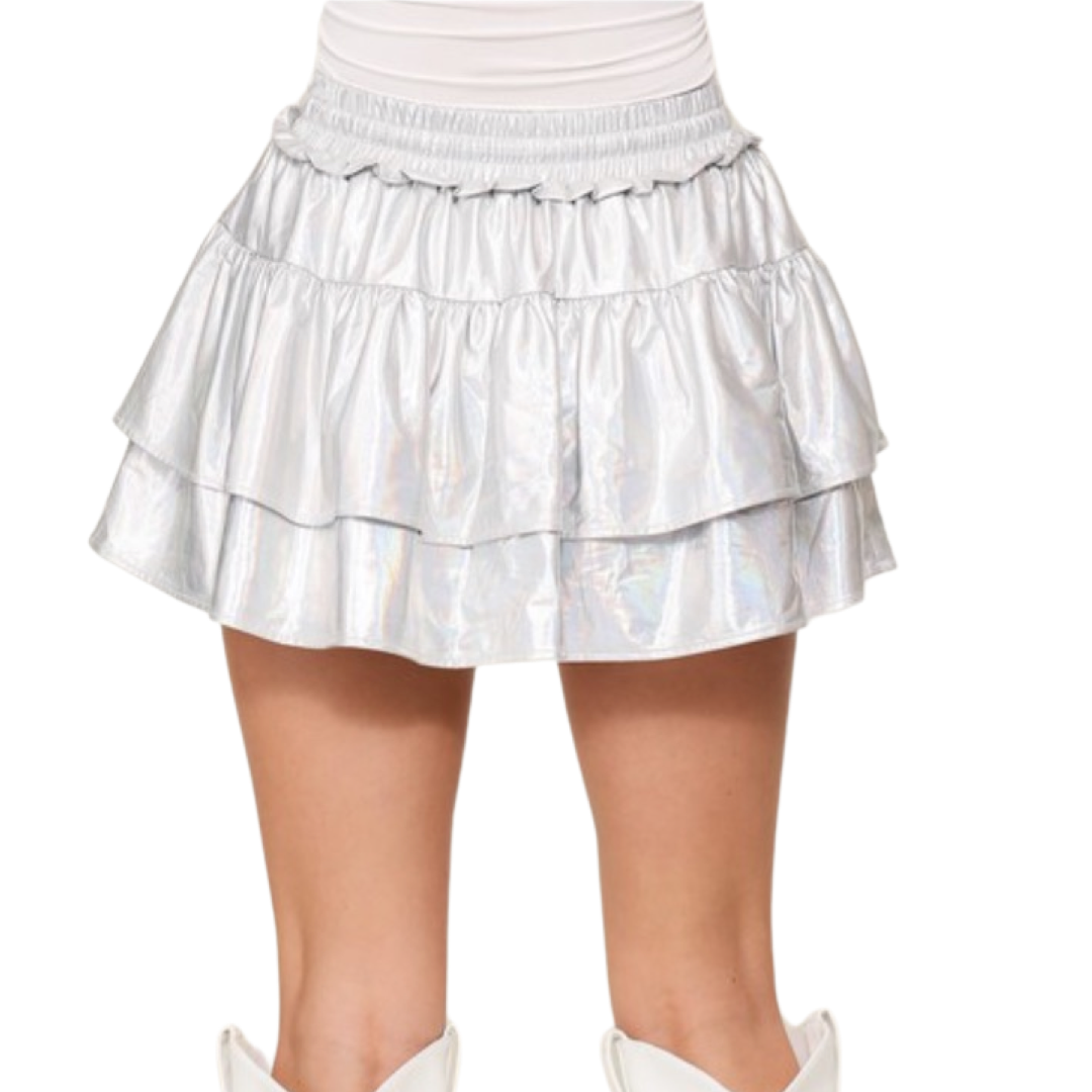 Apparel- Timing Tiered Foil Knit High Waisted Skort