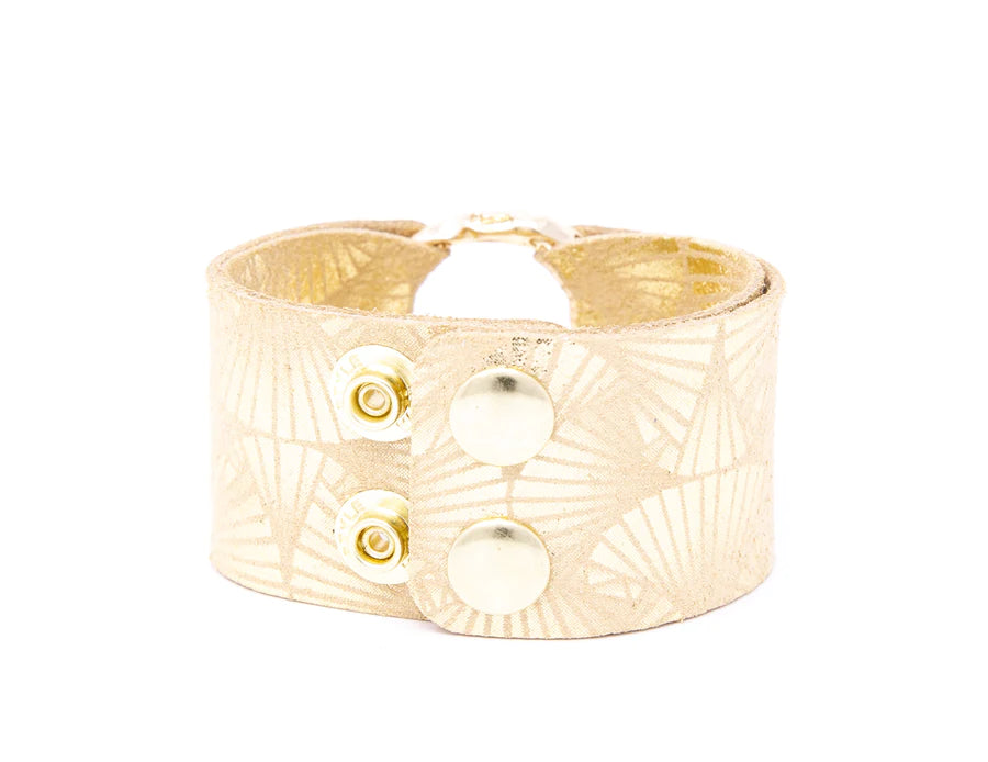 Bracelets- Keva Fanfare Gold Leather Cuff