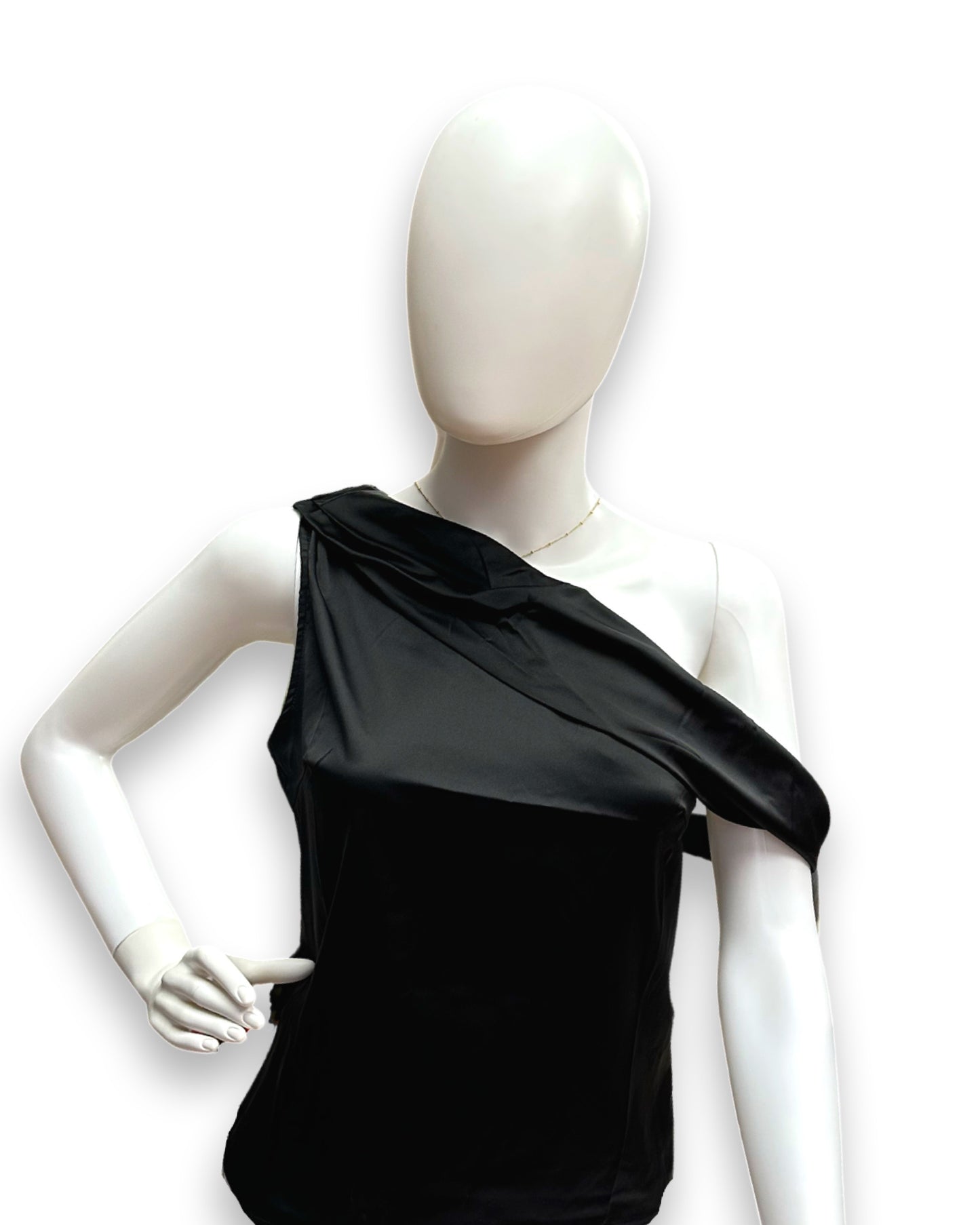Idem Ditto Folded Neckline One Shoulder Satin Top