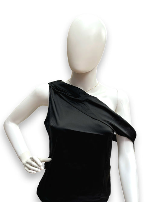 Idem Ditto Folded Neckline One Shoulder Satin Top