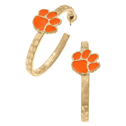 Earrings- Canvas Clemson Tigers Enamel Drop Hoop Earrings