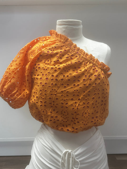 Apparel- Just Bellina Eyelet One Shoulder Top
