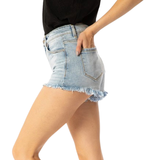 Apparel- Kan Can High Rise Hem Detail Denim Shorts
